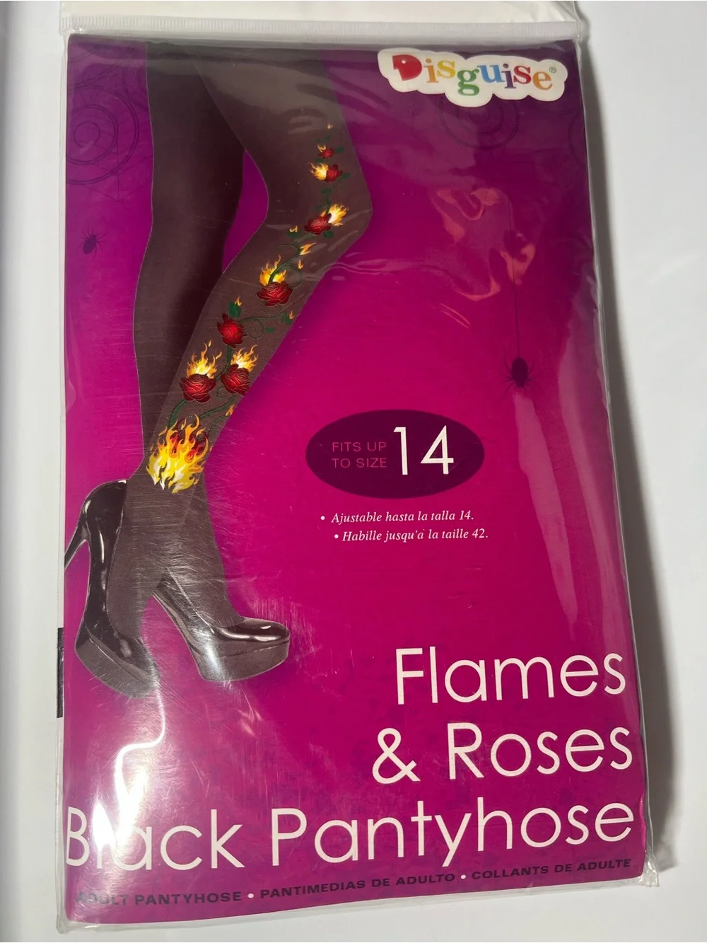 Disguise Flames & Roses Black Pantyhose Black NEW tights OSFM one size fits most